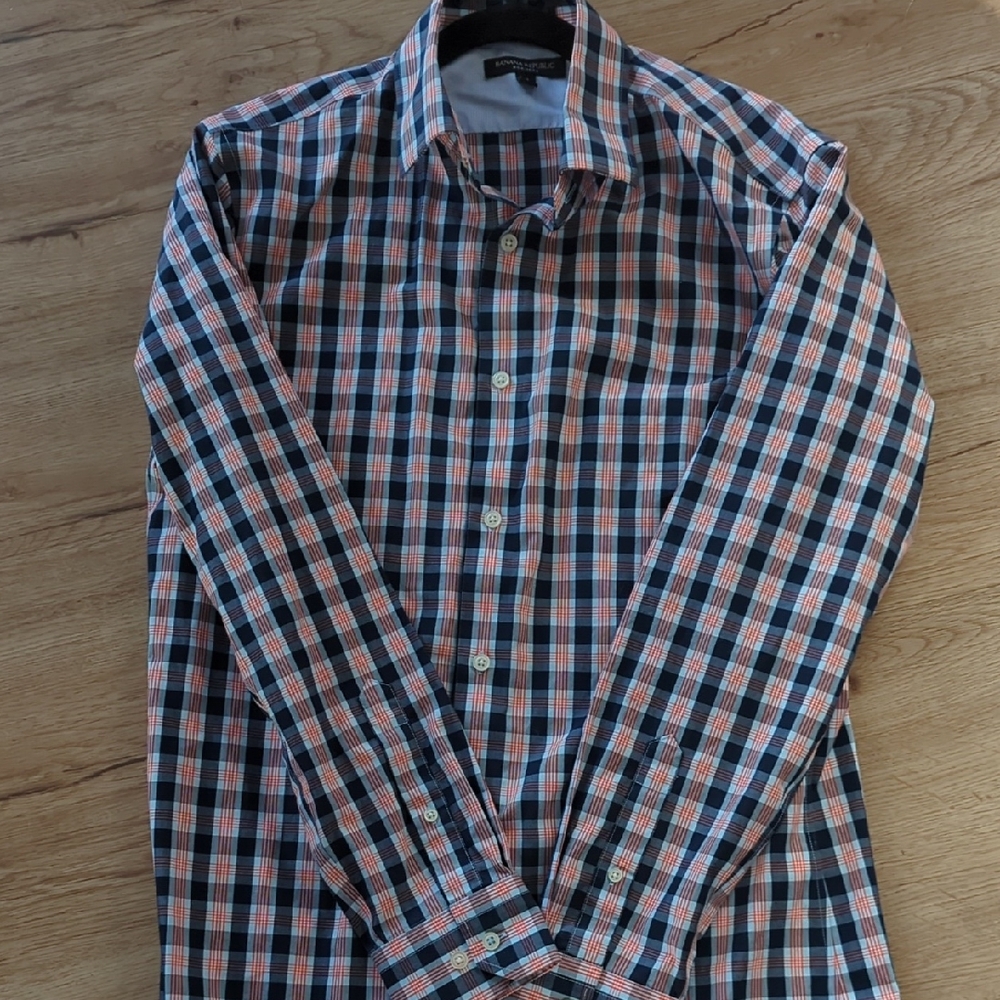 Banana Republic Men's Plaid Shirt - Black, Blue, Pink